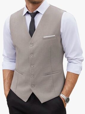 NWT COOFANDY Men’s Grey Linen Slim Fit Suit Vest